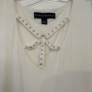 Rock & Republic Cream Embellished Front Top